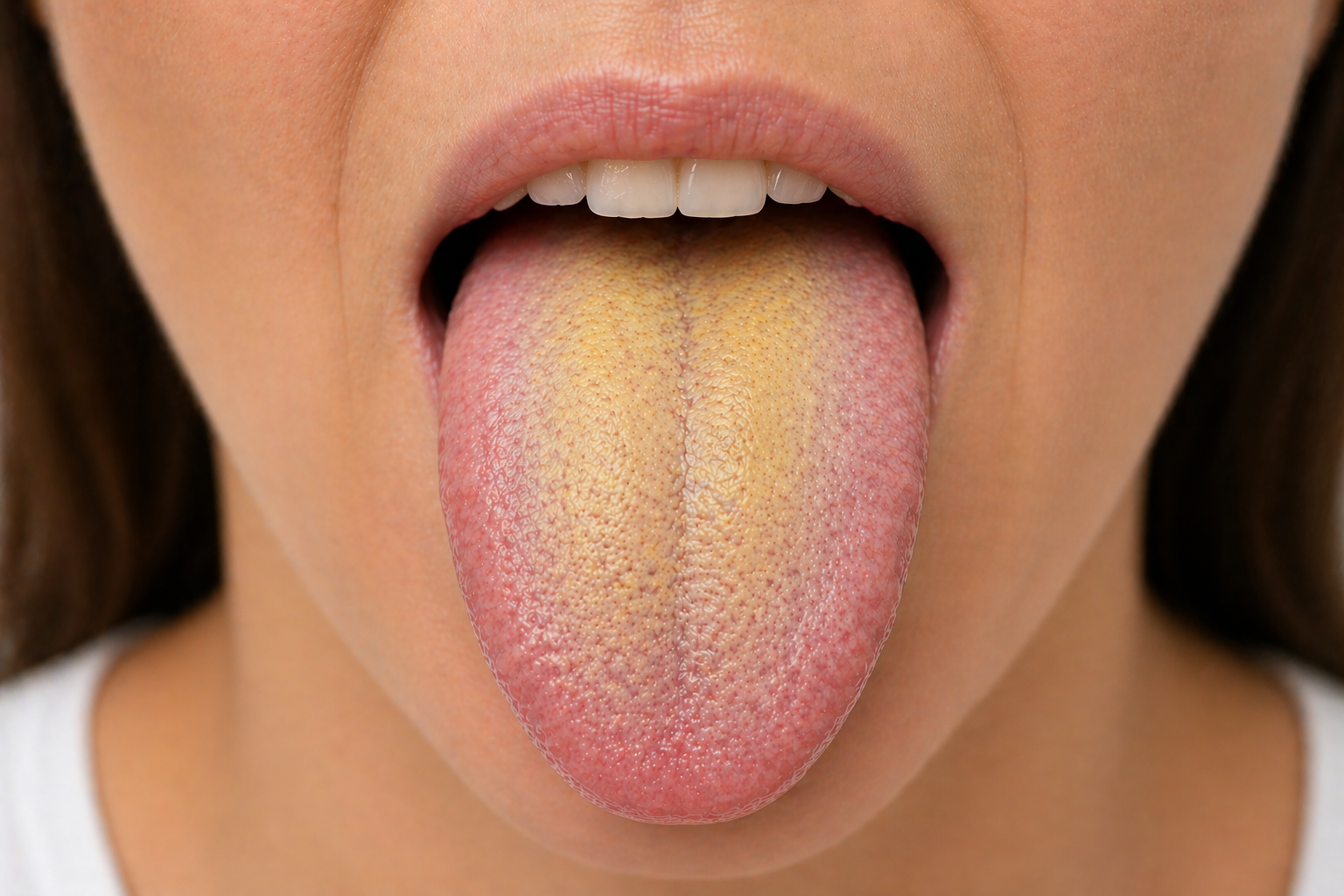 jazyk se zlutym povlakem